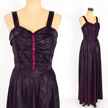 1940s Purple Satin Evening Dress | 40s Deep Purple Satin Evening Gown | Old Hollywood | Medium 