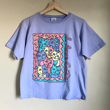 80s Small Colorful I Love Cats T-Shirt 