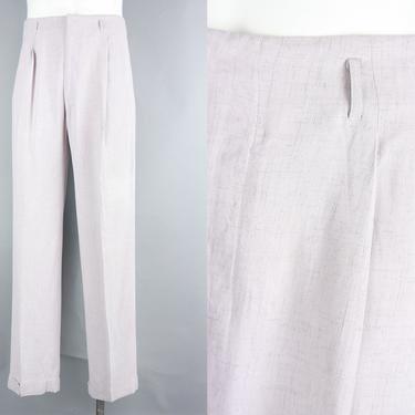 1950s HOLLYWOOD WAIST Trousers | Vintage 50s Men's Dove Grey Flecked Wide Leg Pants with Pleats | 35x33 
