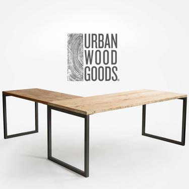 Corner Desk, Standing Desk or Sitting Desk made of reclaimed wood and steel. Custom designs, heights, sizes and finishes available. 