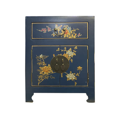 Chinese Blue Vinyl Moon Face End Table Nightstand cs5126E 