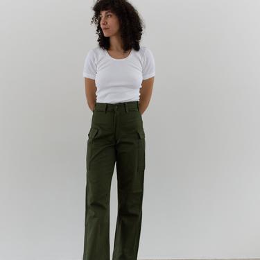 Vintage 28 29 Waist Army High Waist Cargo Pants | Military 100% Cotton Utility Pant | Green Fatigue Trousers 