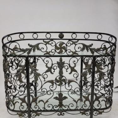 Vintage Maitland Smith Wrought Forged Iron Oval Glass Top Sideboard/Console Table
