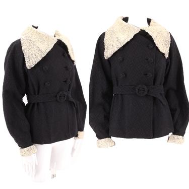30s black fur trim Deco wool jacket / vintage early 1930s GIMBEL BROS suit jacket top M 1920s 