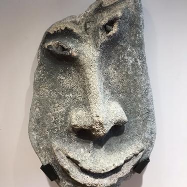 Sculpted Concrete Face with Stone Eyes