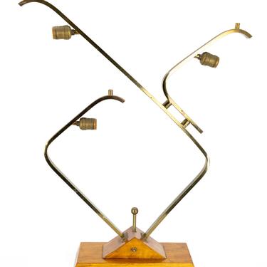 Majestic Walnut and Brass 3 Shade Mid Century Table Lamp - mcm 