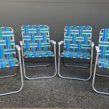 Set of 4 Matching Mid Century Folding Aluminum Lawn Chairs 