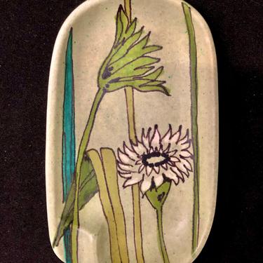 Vintage Bagni Raymor Italian Mid Century Hand Painted Pottery Trinket Dish Ashtray Wildflowers 
