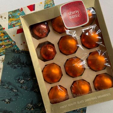 Vintage Pearl Orange Shiny Brite Ornaments, Christmas Ornaments, 2 Mismatched, Set of 12 