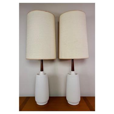 (AVAILABLE) Vintage Mid Century Modern Pair of Textured Ceramic Table Lamps