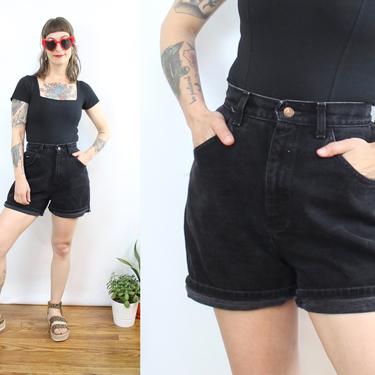 Vintage 90's High waisted Black Lee Denim Shorts / 1990's Denim Shorts / Women's Size Small / 26&amp;quot; Waist / 13&amp;quot; Rise / 5&amp;quot; Inseam by Ru