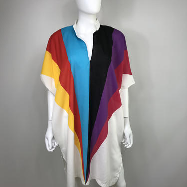 Vtg 80s rainbow prism abstract print tunic M 