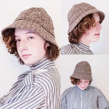 1970s Beige Wool Tweed Hat Made in France / 70s  Inspector Hat Soft Cloche / Unisex / Antoinette 