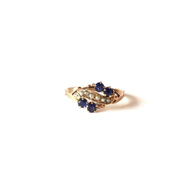 Victorian Sapphire and Seed Pearl fing in 10k Gold