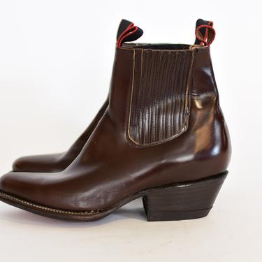 Size 7-7.5 | Vintage Deadstock 80s Western Boot | Chocolate Brown Chelsea Boot | 