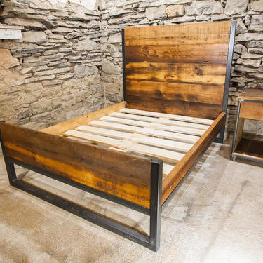 Abbey Road with Footboard - Industrial Platform Bed from Reclaimed Wood 