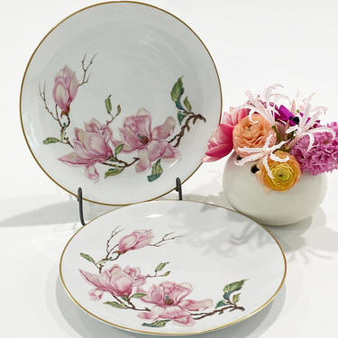 2 Vintage Heinrich Pink Magnolia Flower Dinner Plate 