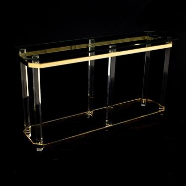 Charles Hollis Jones Mid Century Brass and Lucite Foyer Entry Console Sofa Table  - mcm 