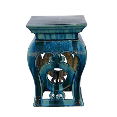 Chinese Green Blue Square Coins Clay Ceramic Garden Stool ws916E 