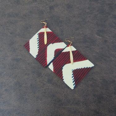 Large African print earrings, Ankara and wooden earrings, bold statement earrings, Afrocentric earrings, huge earrings, batik earrings red 