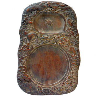 Chinese Wood Calligraphic Ink Pad With Hand Carved Dragon And Turtle n302S 