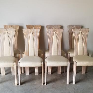 1980s Italian White Wash Wood Sculptural Dining Chairs - Set of 8 
