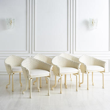 Set of 6 Ivory Stitched Leather Dining Chairs by Marzio Cecchi, Italy