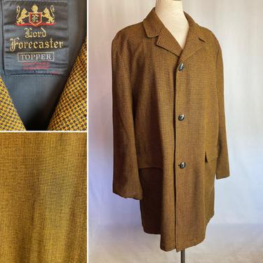 60’s men’s tweed jacket / overcoat~ mustard & black micro check pattern~ lightweight wool Lord forecaster duster trench Mod vibes size 38R 