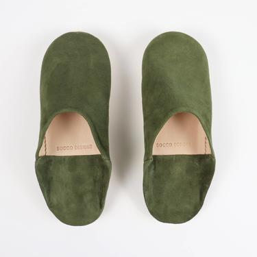 Babouche Moroccan Slippers in Olive Suede by SOCCO