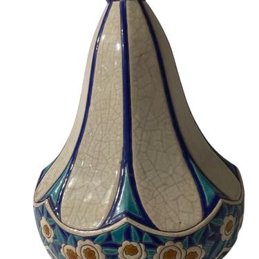 Longwy Art Deco French Cloisonné Ceramic Geometric Gourd Shape Large Vase