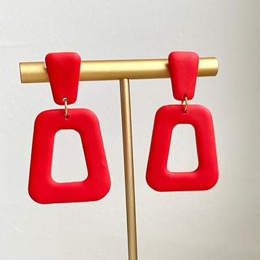 Bright Red Funky Retro Clay Earrings 