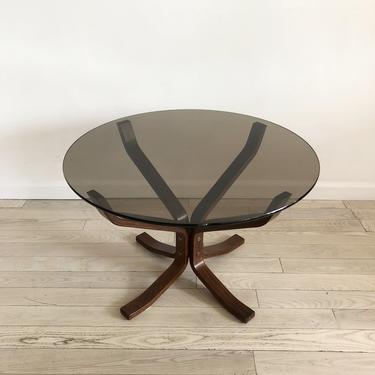 1960s Bent Roseswood + Smoked Glass Round Coffee Table by Westnofa