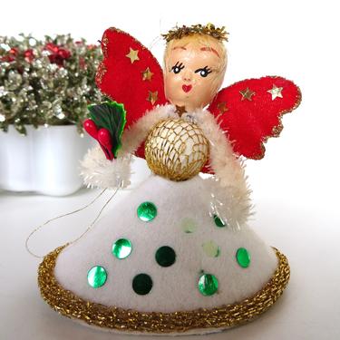 Vintage Spun Cotton And Felt Angel Christmas Ornament, Mid Century Modern Angel Figurine, Vintage Holiday Decor 