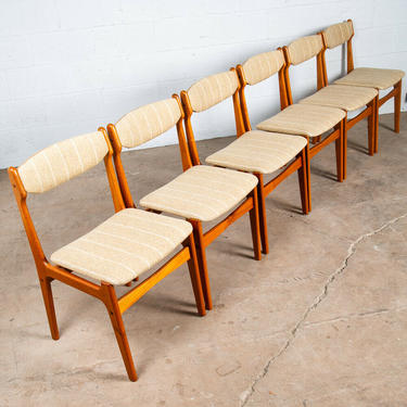 Mid Century Danish Modern Dining Chairs Set 6 Teak White Tan Findahls Denmark NM
