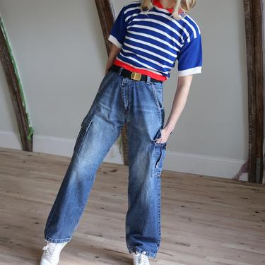 Vintage Cargo Jeans / 90's Wrangler Faded High Waist Denim / Sz 32 