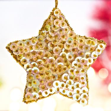 VINTAGE: Beaded Star Ornament - Pillow Ornament - Holiday, Christmas, Xmas - SKU 15-B1-00033132 