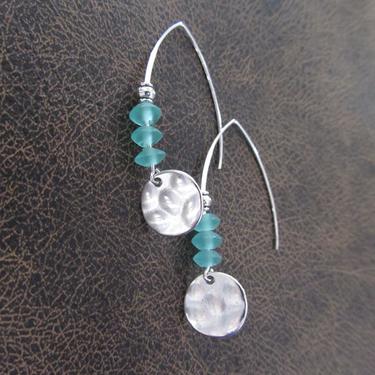Sea glass earrings, bohemian earrings, beach earrings, silver boho earrings, sky blue dangle earrings, artisan ethnic earring, simple chic 