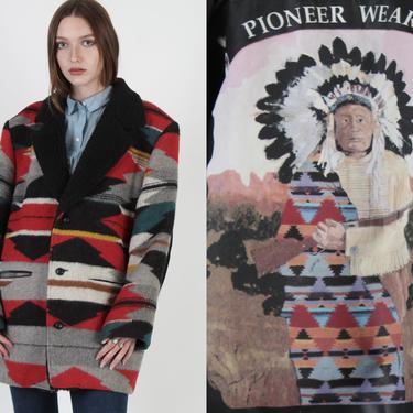 Vintage Mens Pioneer Wear Southwestern Blanket Native American Aztec Blazer Jacket M 