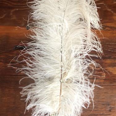 1920's Feather Hair Comb Rhinestone Flapper Beret, Art Deco Vintage Antique Hair Accessory 20's White 