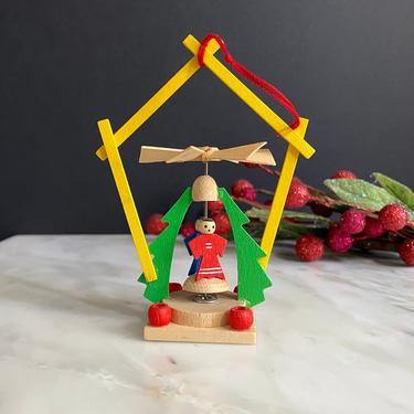 Vintage German Wood Christmas Pyramid Hanging Ornament, Steinbach Volkskunst- Spinning, Hand Painted, Handmade, Polychrome Erzgebirge 