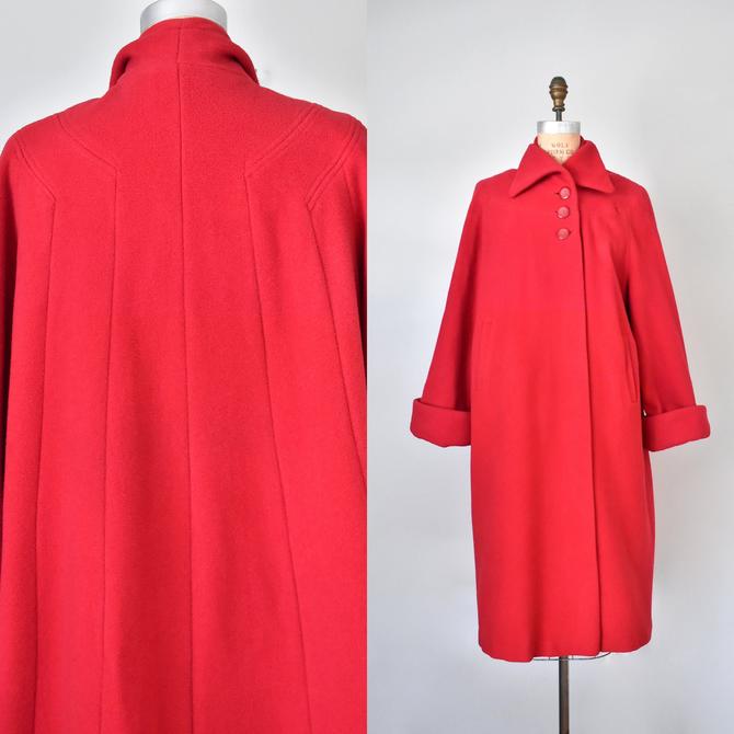 Imperial red 1950s coat, 50s red wool coat, wool overcoat, plus size coat 