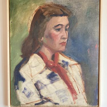 Portrait of Woman Oil Painting Vintage