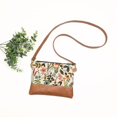 Small Crossbody Bag/ Rifle Paper Cream Amalfi Herb Garden/ Vegan Leather/ Boho Crossbody/ 