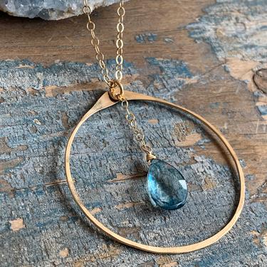 Blue Quartz Circle Pendant Necklace / Large