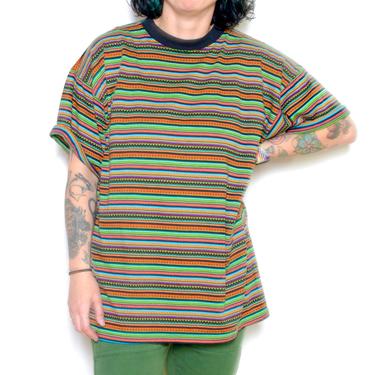 Vintage 90's Neon Tribal Print Surfer T-Shirt Sz L 