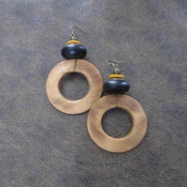 Big wooden earrings, natural Afrocentric earrings, mid century modern earrings, African earrings, bold statement, unique ethnic black 