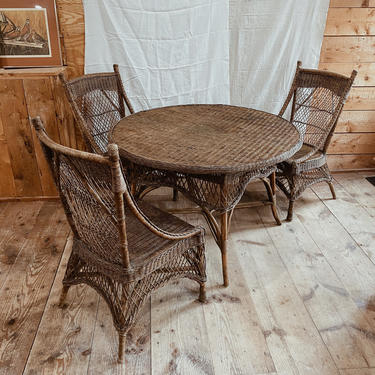 Vintage French Country Wicker Dining Set, 3 chairs and 1 table 