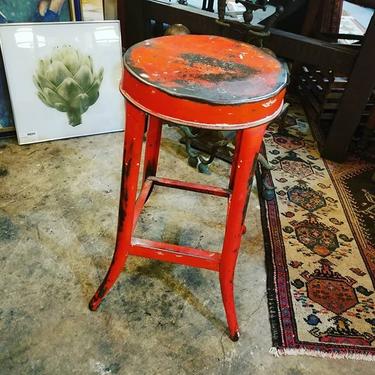 Red Industrial metal stool. $36