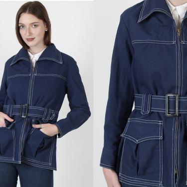 Vintage 70s Levis For Gals Big E Denim Jean Jacket Trench Coat Medium M 