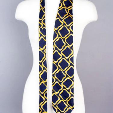 1970's CHRISTIAN DIOR Men's Vintage Tie Necktie Wide Silk Designer Disco era Suit, Rich Hippie Boho Blue Gold Yellow 